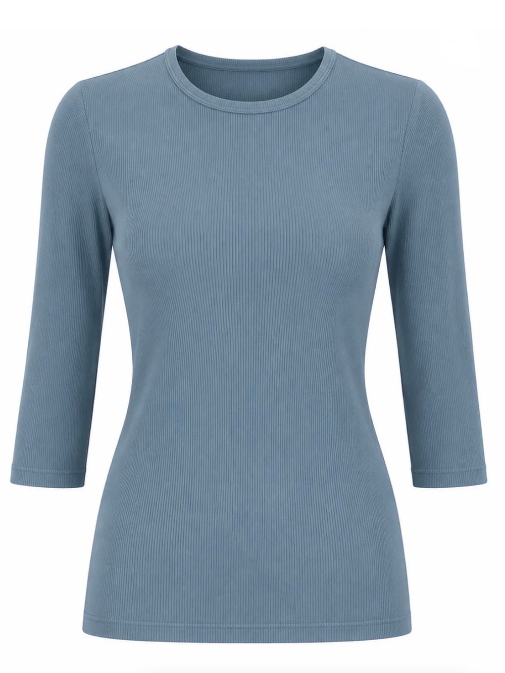 Aleeza Paris blue gray ribbed modal 3/4 sleeve luxury Crewneck Tee